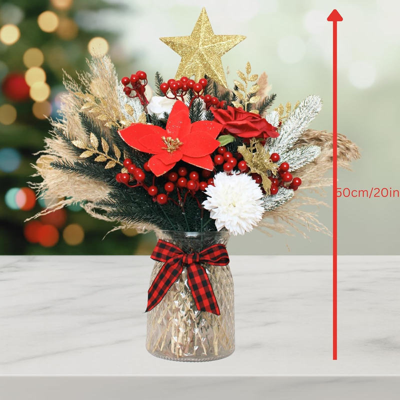 100 Pcs Christmas Centerpiece Floral Arrangement Red Berry Poinsettia Decor5