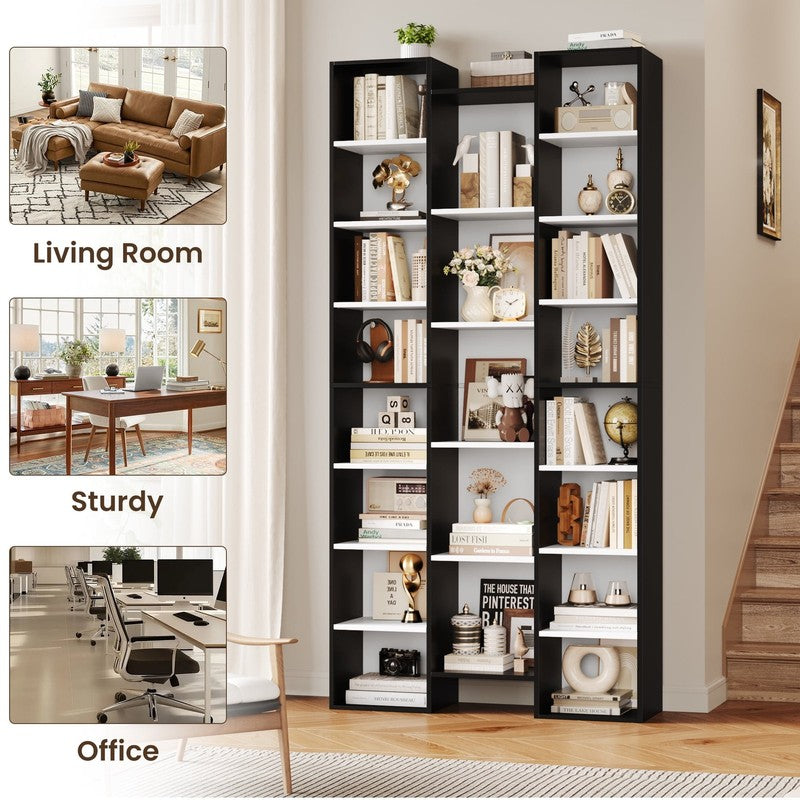 21-Cube Bookcase, 71’’ Tall Wooden Bookshelves with Adjustable Shelves, Triple W7