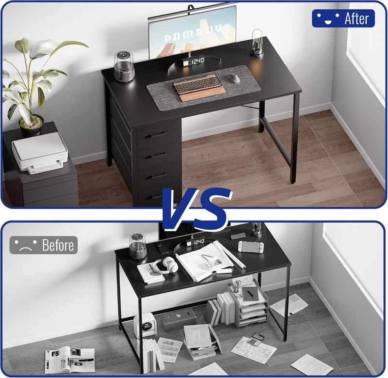 32in Computer Desk 4 Drawers Black Home Office Study Writing Modern Bedroom Desk4