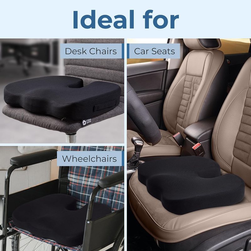 Ergonomic Seat Cushion Memory Foam Office Chair Car Airplane Black4