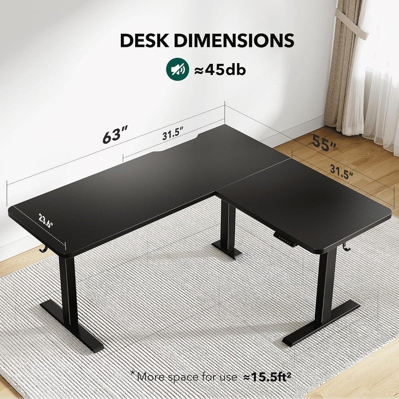 L-Shaped 63x55 Electric Standing Desk Adjustable Height Corner Black2