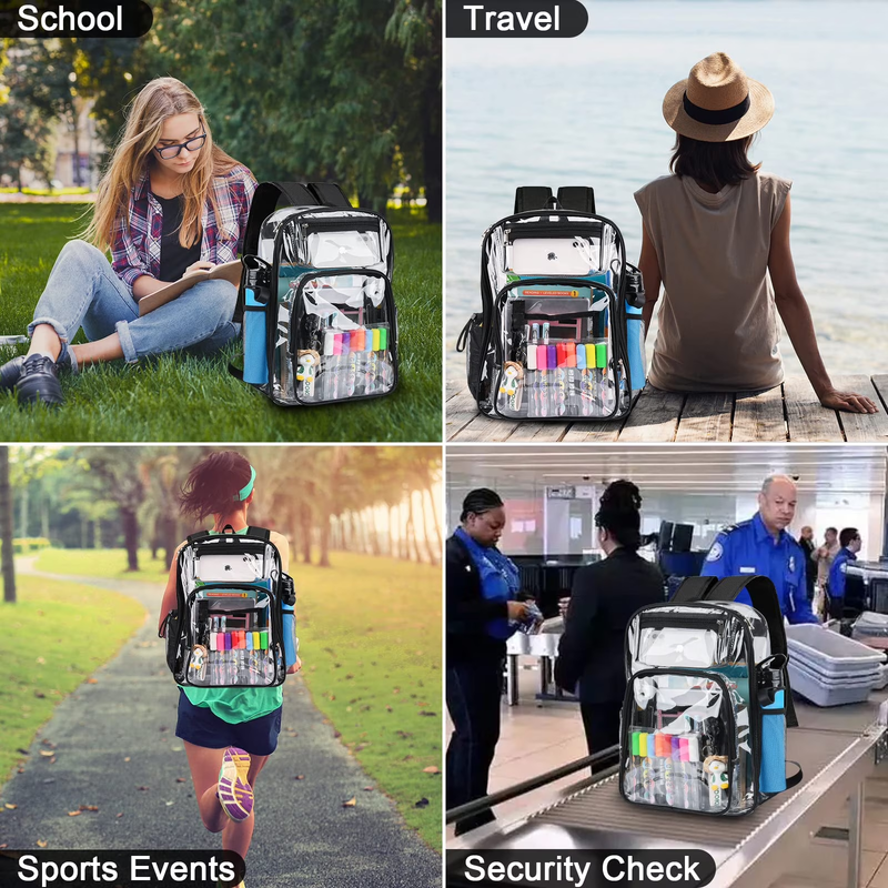 Clear Backpack, Heavy Duty PVC Transparent Backpack Stadium Approved with Reinfo6