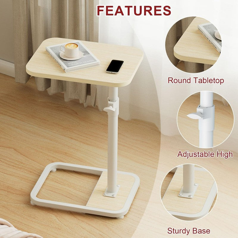 C-Shaped Adjustable End Table Sofa TV Tray Side Table Natural Wood4