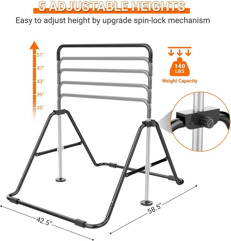 Foldable Kids Gymnastics Bar 5 Height Adjustable Indoor/Outdoor 140lb Limit1