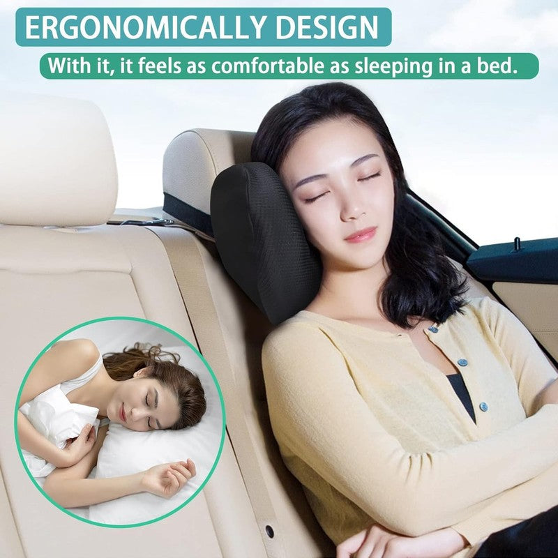 Memory Foam Car Neck Pillow with Adjustable Strap & Breathable Cover – Black4