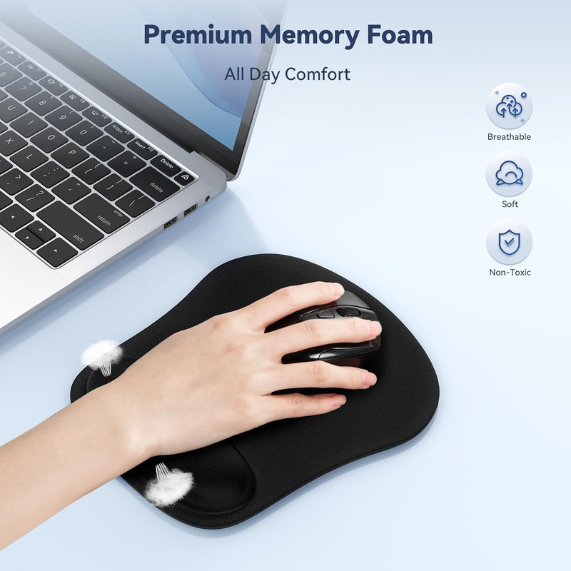 Mouse Pad with Wrist Support Ergonomic Non-Slip Waterproof Black2