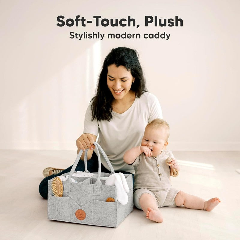 Baby Diaper Caddy Organizer w/ Handle, Portable Nursery & Car Storage Gray1
