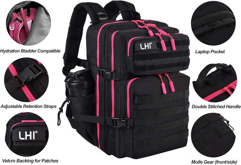 Military 45L Tactical Backpack Black Red Zipper MOLLE Travel Bag4