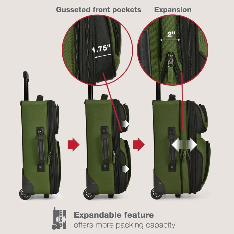 Rio Softside Expandable Carry On Rolling Luggage, Green, 2 Wheel Set4