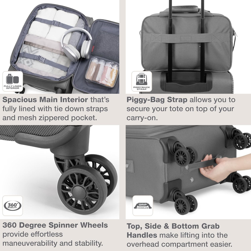 Lightweight Softside Carry On Suitcase 4 Wheel Spinner Luggage Light Gray3