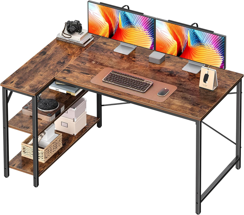 47 Inches L Shaped Desk, Computer Desk with Reversible Storage Shelves, for Gami8