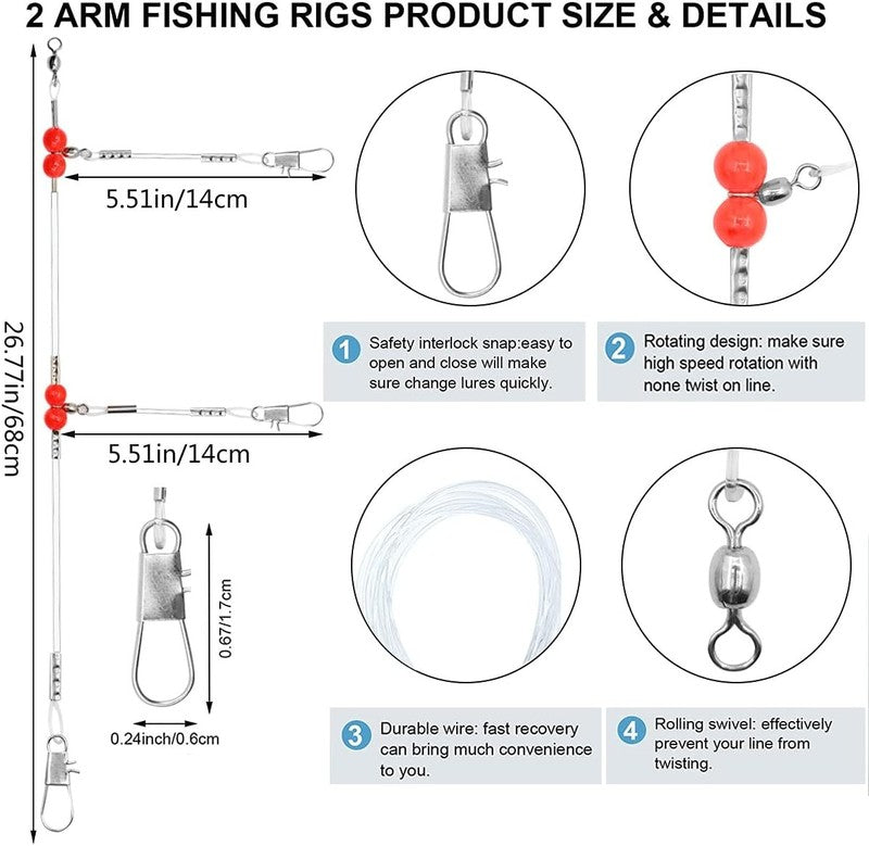 High-Strength Saltwater Fishing Leaders with Swivels & Snaps for Lures & Bait1