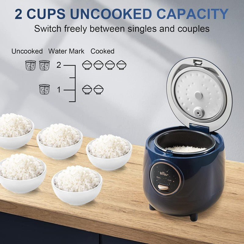 Bear Mini Rice Cooker 2 Cups, 1.2L Portable Nonstick One Button Cook & Warm Blue2