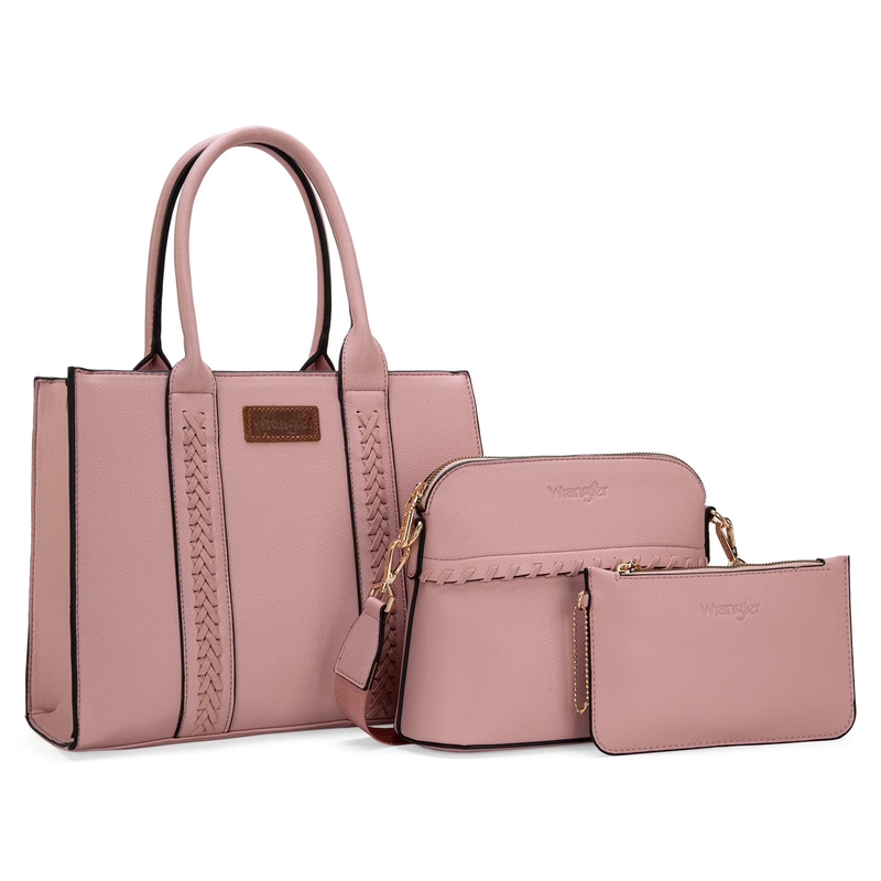 Wrangler 3Pcs Handbags Set Tote Bag & Medium Crossbody Purse & Wallet, Pink6
