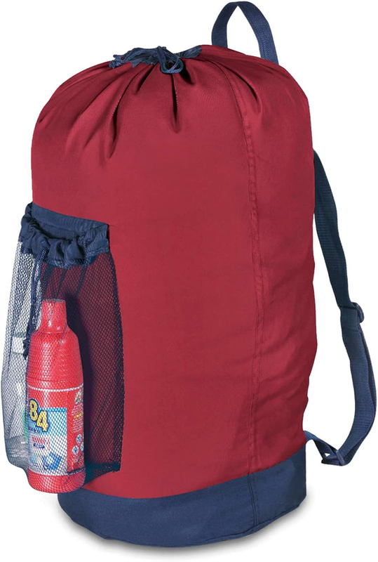 Backpack Laundry Bag with Straps & Mesh Pocket, Durable Nylon Clothes Red10