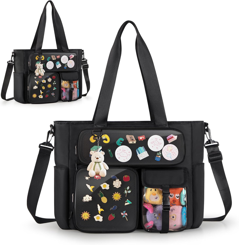 Large Ita Bag with 3 Pockets & 2 Inserts, Kawaii Ita Tote Pin Display Bag for An10