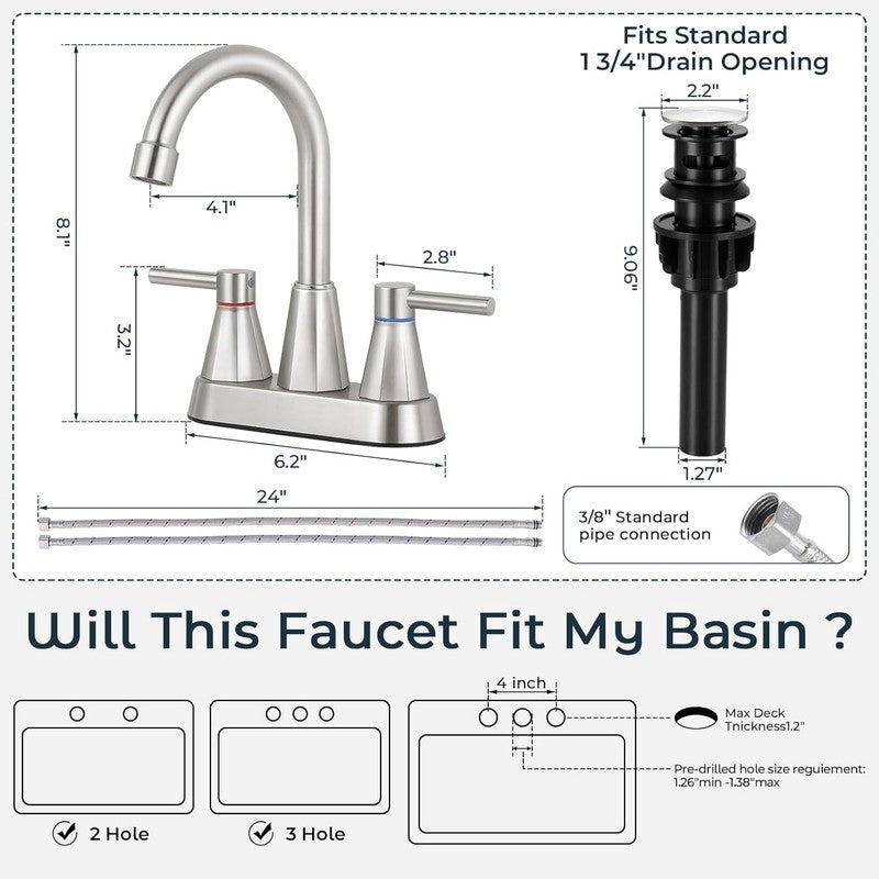 4 Inches Bathroom Faucet for 3 Hole,2-Handle Bathroom Sink Faucets with Pop up D6