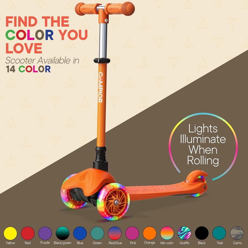 Kids 3 Wheel Scooter Lean to Steer LED Wheels Adjustable Handlebar Orange6