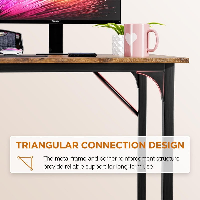 | 32 Inch Computer Desk | Brown | Office Desk with Metal Frame, Adjustable Feet 5