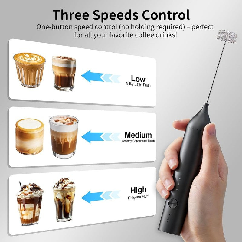 Kitchen Milk Frother Handheld with Stand, 3 Speeds Adjustable Mixer Electric Han3