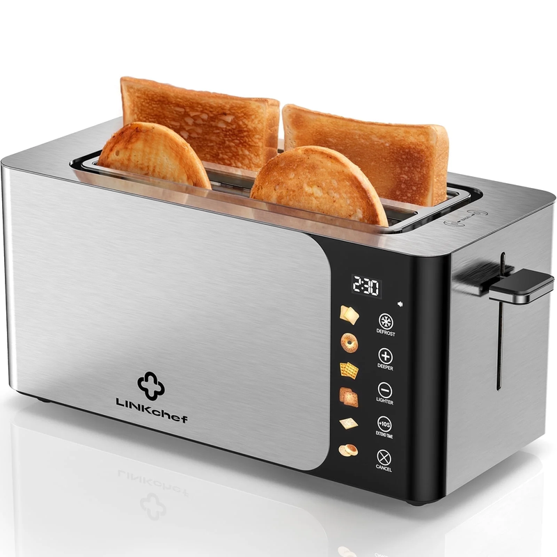 4 Slice Touchscreen Toaster Extra Wide 1.5in Slots Stainless Steel Timer Defrost10