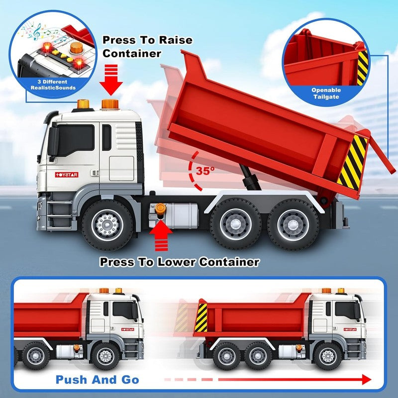 Dump Truck Toy with Sound and Light Red Construction Vehicle for Kids Ages 3 7 B1