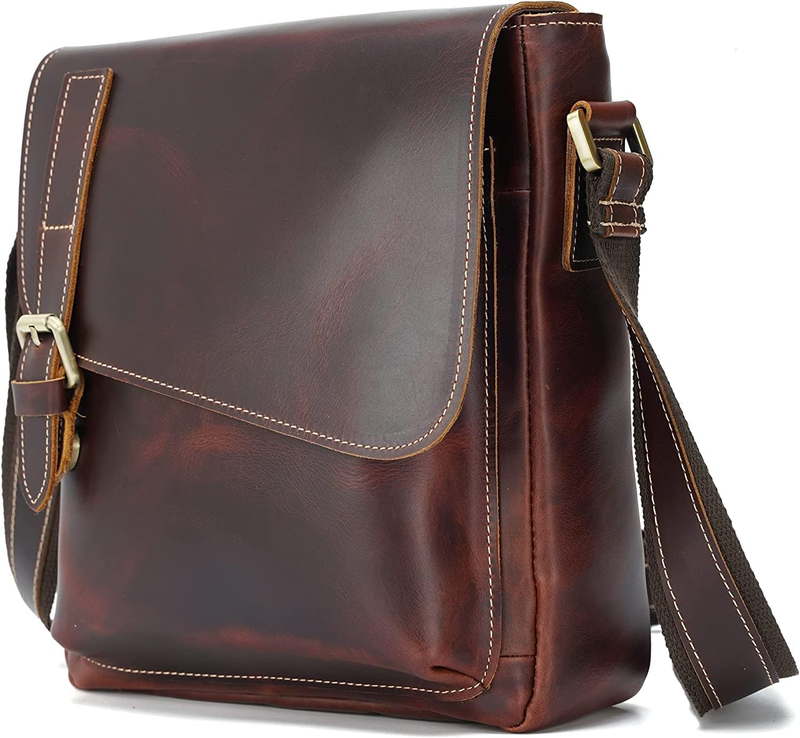 Leather Messenger Crossbody Bag Small Shoulder Bag Men Women Fits 10in Tablet10