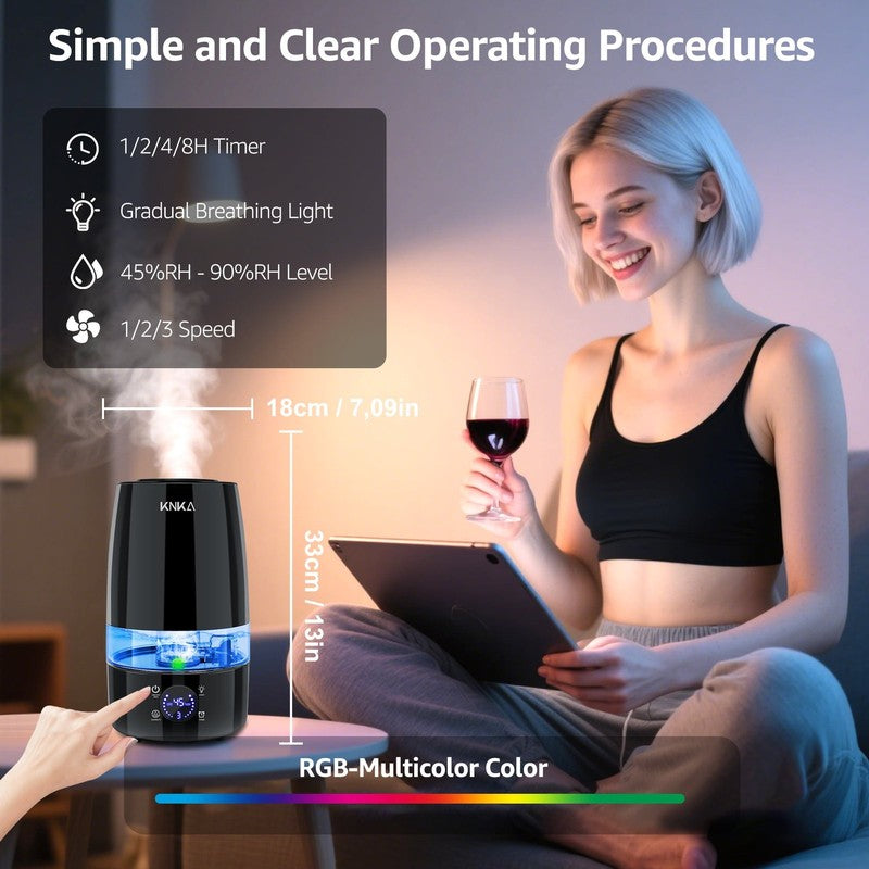 4.5L Humidifier Quiet Auto Humidity Control Oil Diffuser 40H Runtime Top Fill6