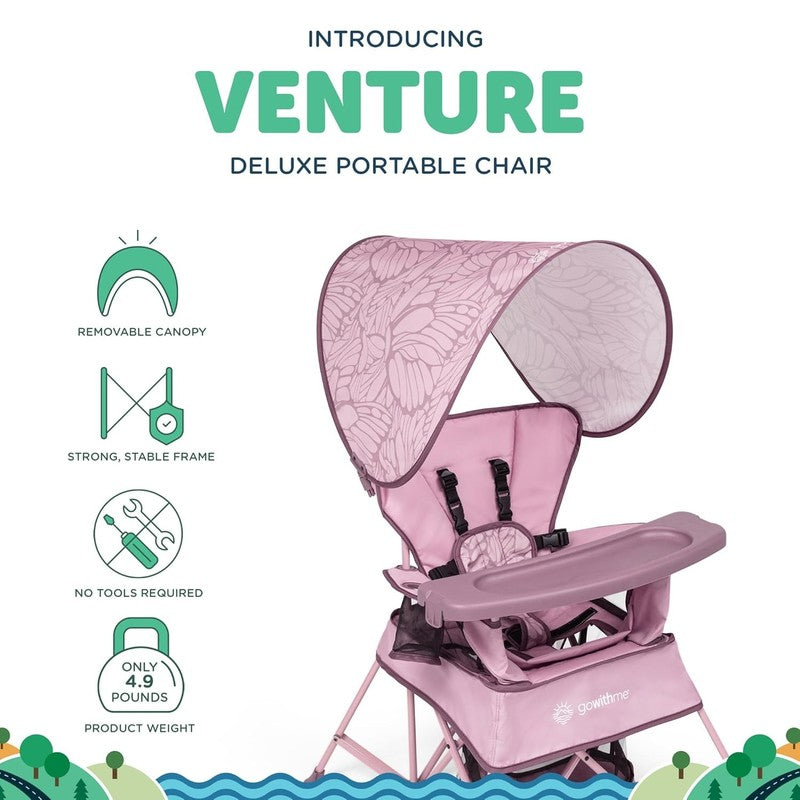 Go With Me Venture Portable High Chair Indoor Outdoor Sun Canopy Rose1