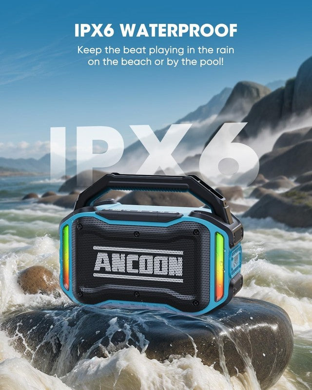 80W Bluetooth Speaker, Loud Bass, IPX6 Waterproof, 20H Playtime, TWS, Sky Blue2