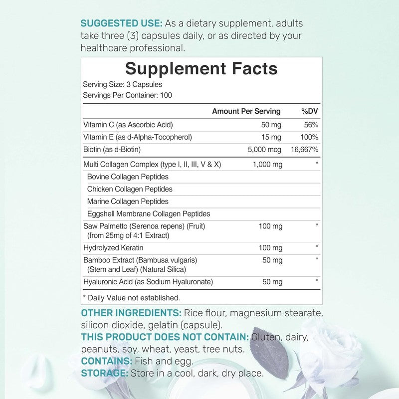 Hydrolyzed Collagen Peptides – 11 in 1 Formula with Biotin, 300 Capsules1