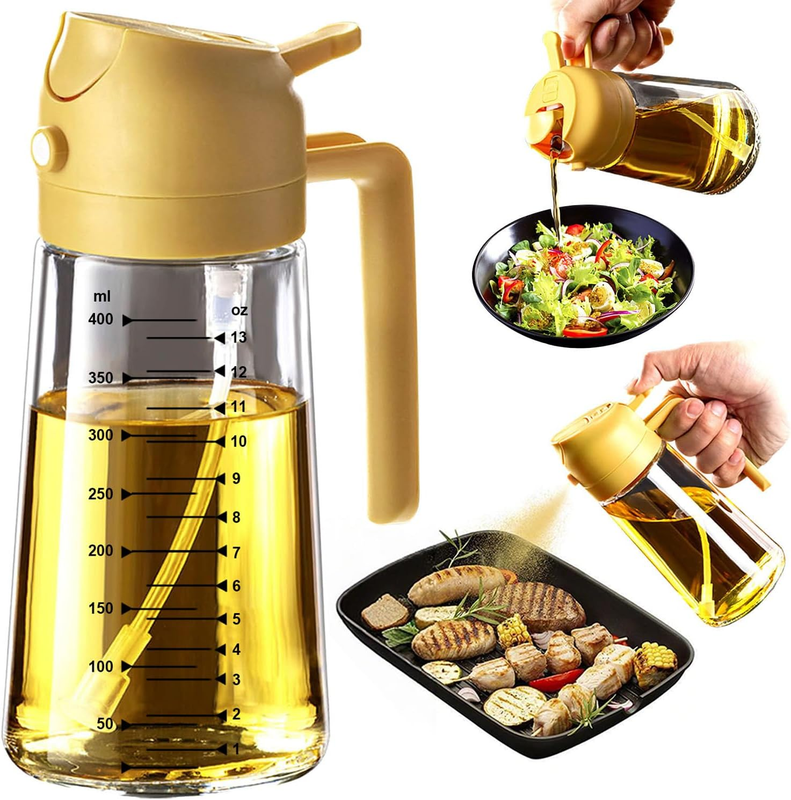 16oz Glass Olive Oil Sprayer 2 in 1 Dispenser Bottle Air Fryer BBQ Yellow9