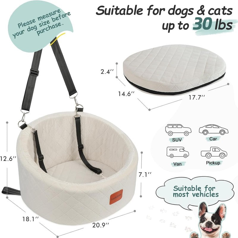 Dog Car Seat Small Dogs up to 30lbs Memory Foam Washable Anti Slip Beige1