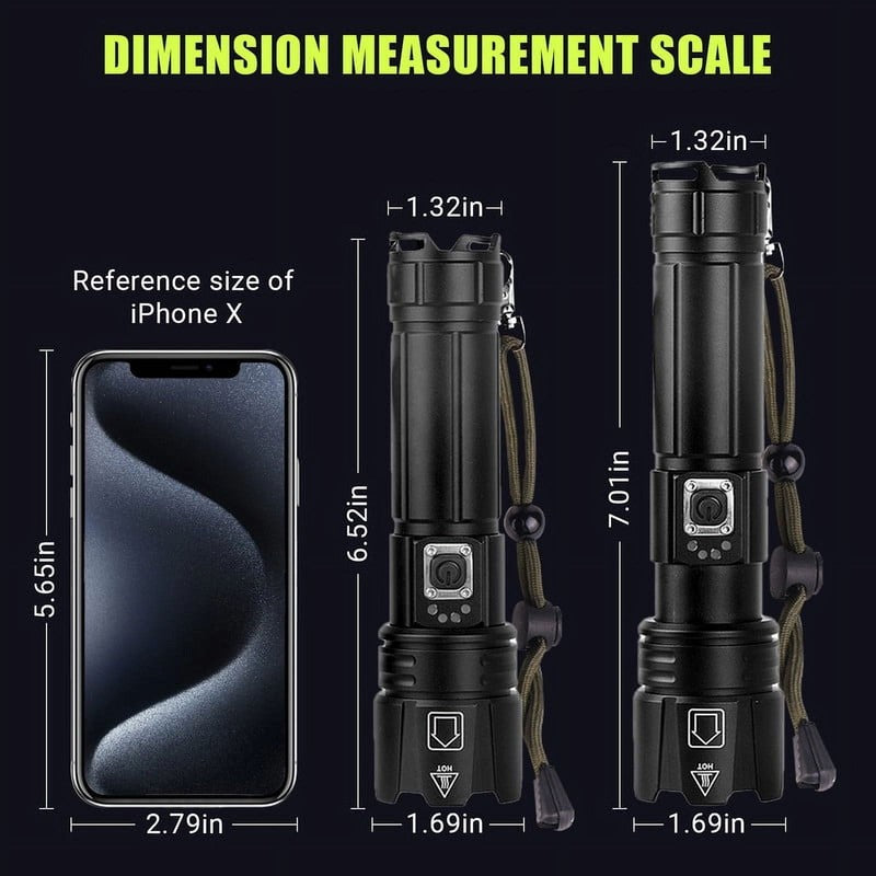 LED Flashlight, High Powered 10000 Lumens 5 Modes Zoomable Waterproof Rechargeab5