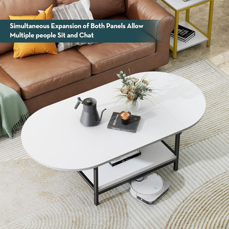 White 2 Tier Foldable Coffee Table with Storage, Modern Living Room Table7