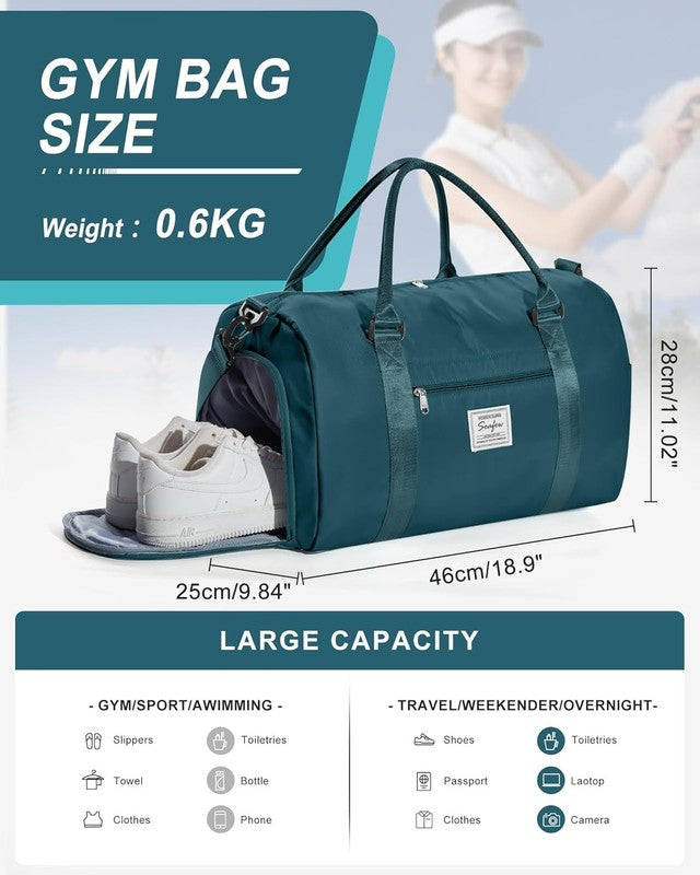 Gym Bag Unisex Shoe Compartment Wet Pocket Travel Duffel Tote Weekend Carry On1