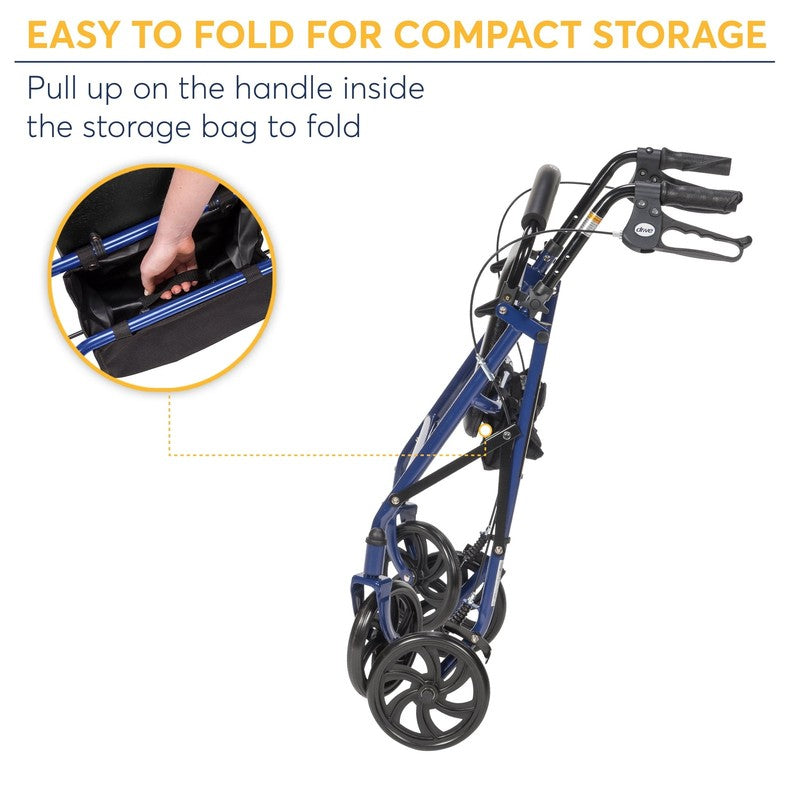 4-Wheel Rollator Walker with Foldable Frame & Removable Back Support – Blue1