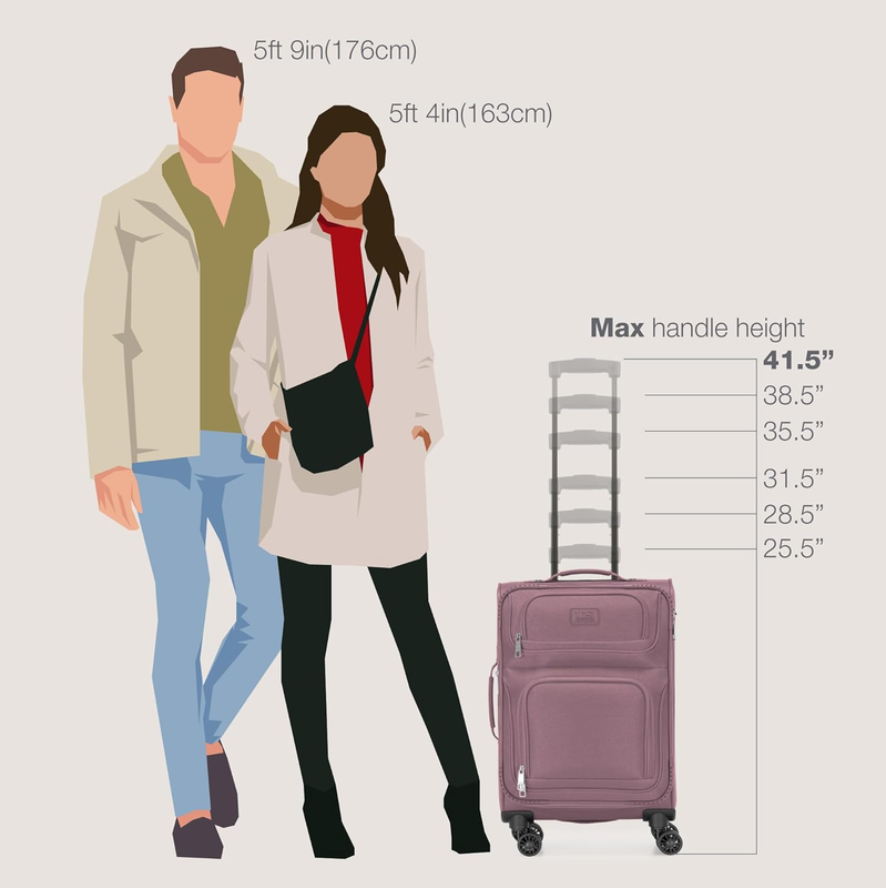 Lightweight Softside Carry On Suitcase 4 Wheel Spinner Luggage Mauve2