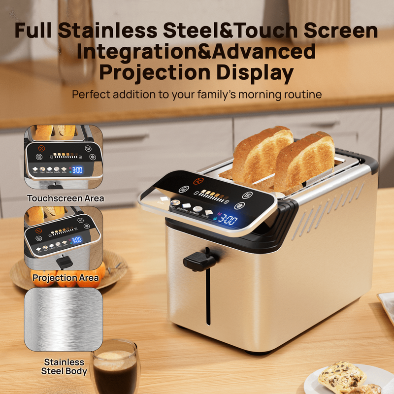 2-Slice Touchscreen Toaster Stainless Steel Wide Slots Bagel Reheat Defrost3