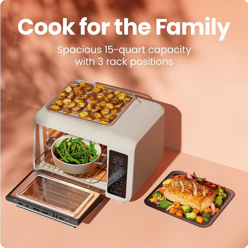 15Qt Air Fryer Toaster Oven, 4 Slice, Bake/Broil/Air Fry, Toast, Bagel, Ivory3