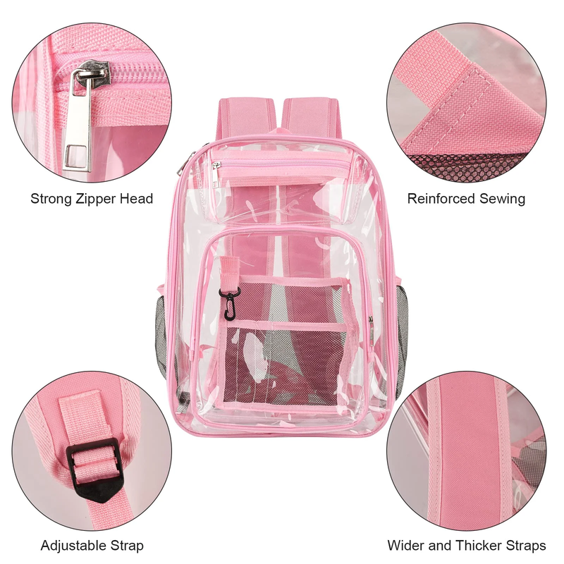 Clear Backpack, Heavy Duty PVC Transparent Backpack Stadium Approved with Reinfo3