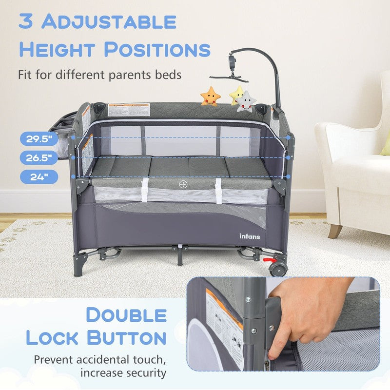 5 in 1 Portable Playard, Larger Size Baby Bassinet Bedside Sleeper, Diaper Chang3