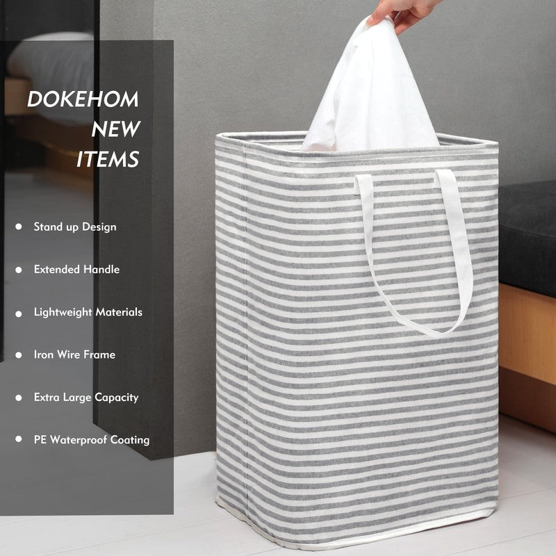 80L Freestanding Laundry Hamper w/ Handle, Collapsible Cotton Basket – Grey1