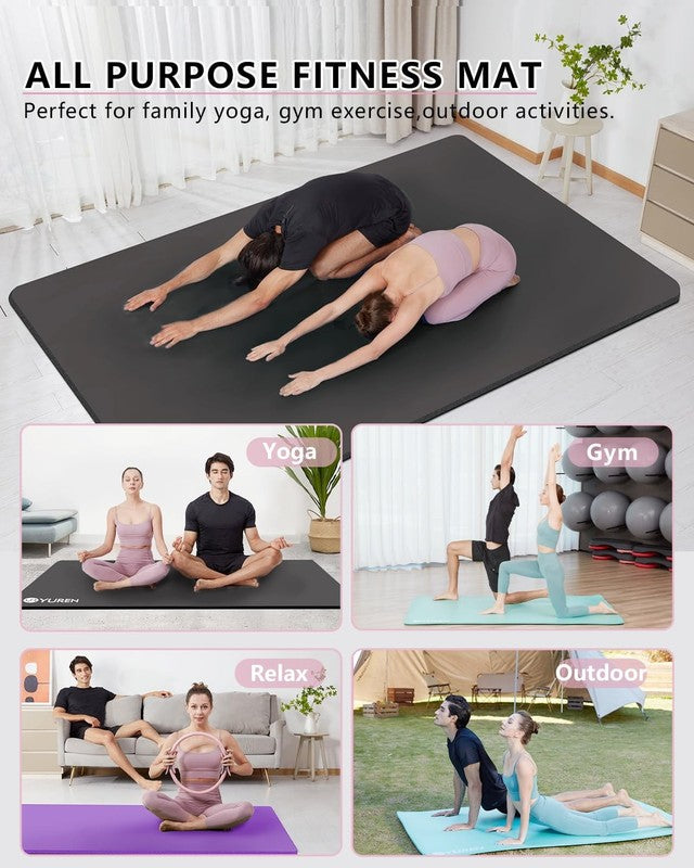Large Yoga Exercise Mat 78"X51" 1/2" Thick NBR Foam Workout Mats, Black W/ Yoga4