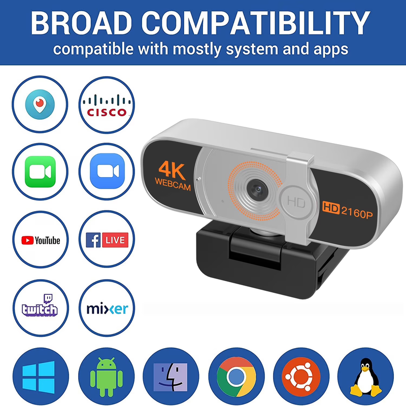 4K Webcam Auto Zoom Remote Privacy Cover Mic USB for PC Laptop Desktop4