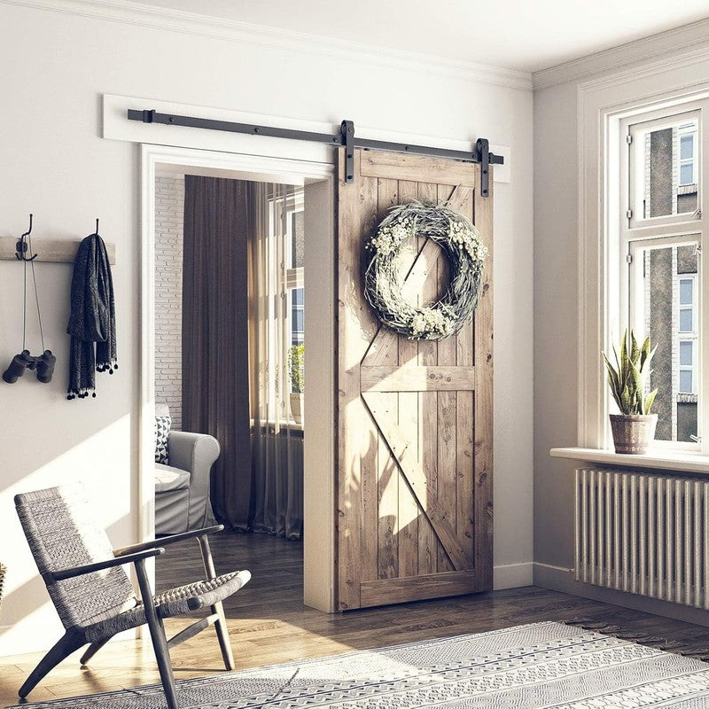 6.8FT Barn Door Hardware Kit, Sliding Barn Door Track  Smoothly and Quietly  Eas1