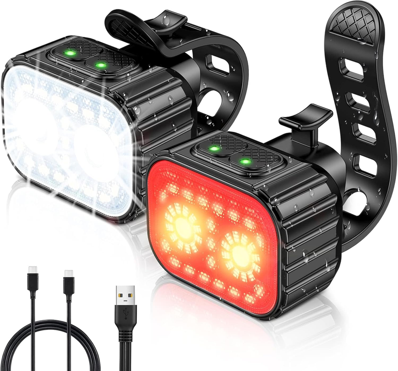 Super Bright Rechargeable Bike Lights Set 8+12 Mode IPX6 Waterproof Long Battery9
