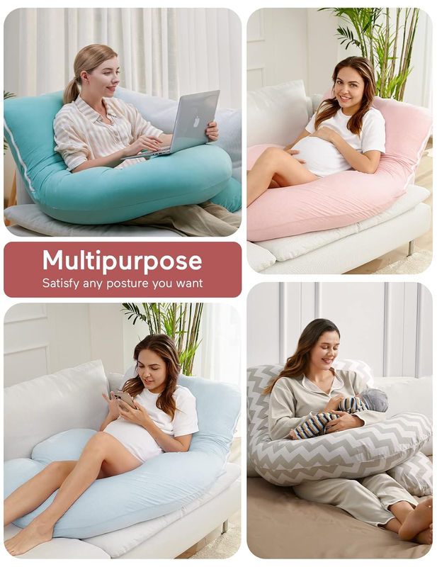 57in U Shaped Pregnancy Pillow Full Body Maternity Cotton Gray7
