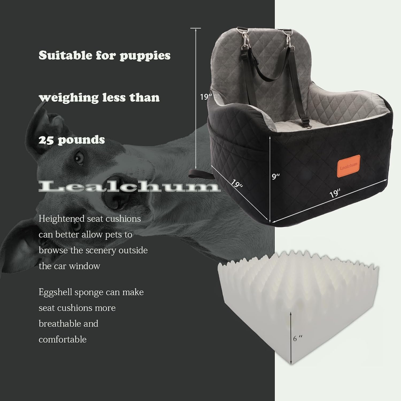Dog Booster Car Seat for S/M Dogs up to 35Lbs,Soft 6In Elevated Cushion,Fits in 1
