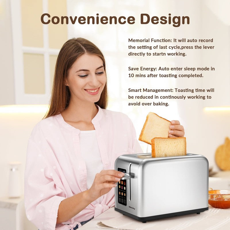 2 Slice Touchscreen Toaster, Stainless Steel, 6 Shade Settings, Reheat, Cancel, 5
